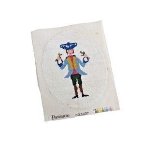 Vintage Finished Needlepoint Piece Paragon Colonial Man Embroidery Art Oval 10x8